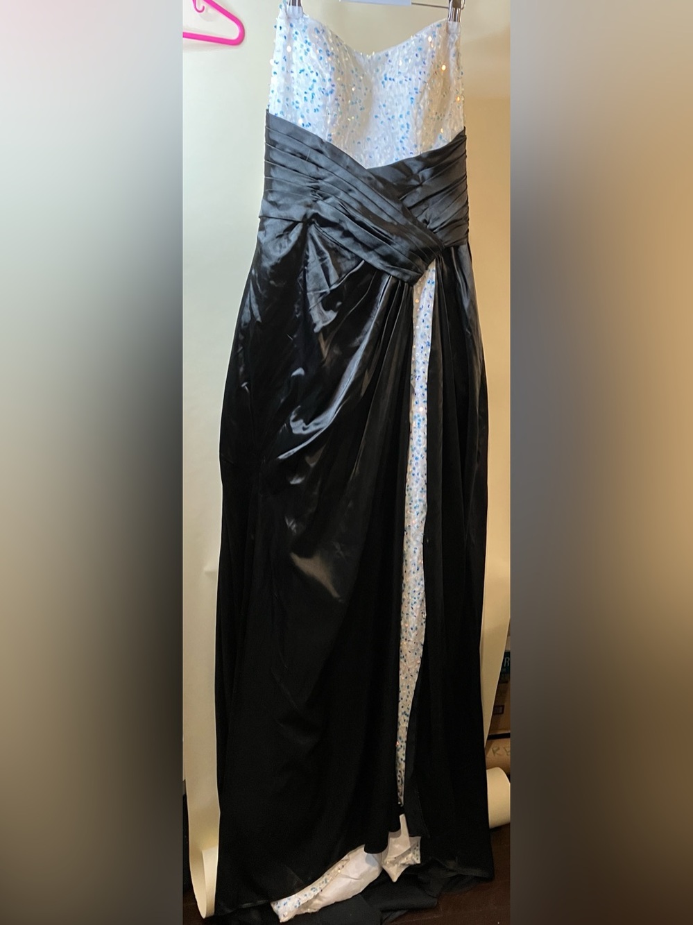Sparkly Sequins Prom Dress Mermaid Bridesmaid Dress with Slit Tube Satin Evening